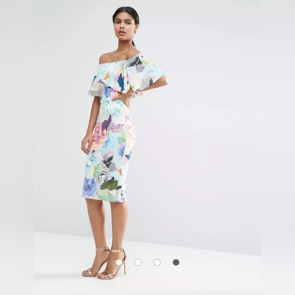 ASOS Candy Floral Double Ruffle Bandeau Midi Dress - Sz 12 - Picture 3 of 7